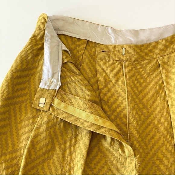 Anthropologie Seen Worn Kept High Waist Pleated Jacquard Trouser Short Yellow 8 - Picture 7 of 11